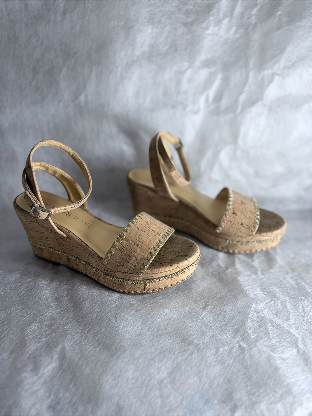 Jack Rogers Cork Wedge Sandals with Gold Trim - Picture 3 of 9